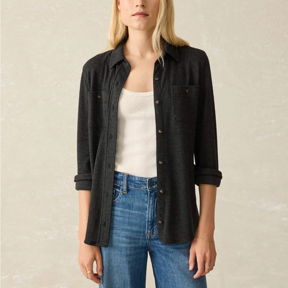 Women's Faherty Legend Sweater Shirt Heathered Black Twill Button-Up Shirt
